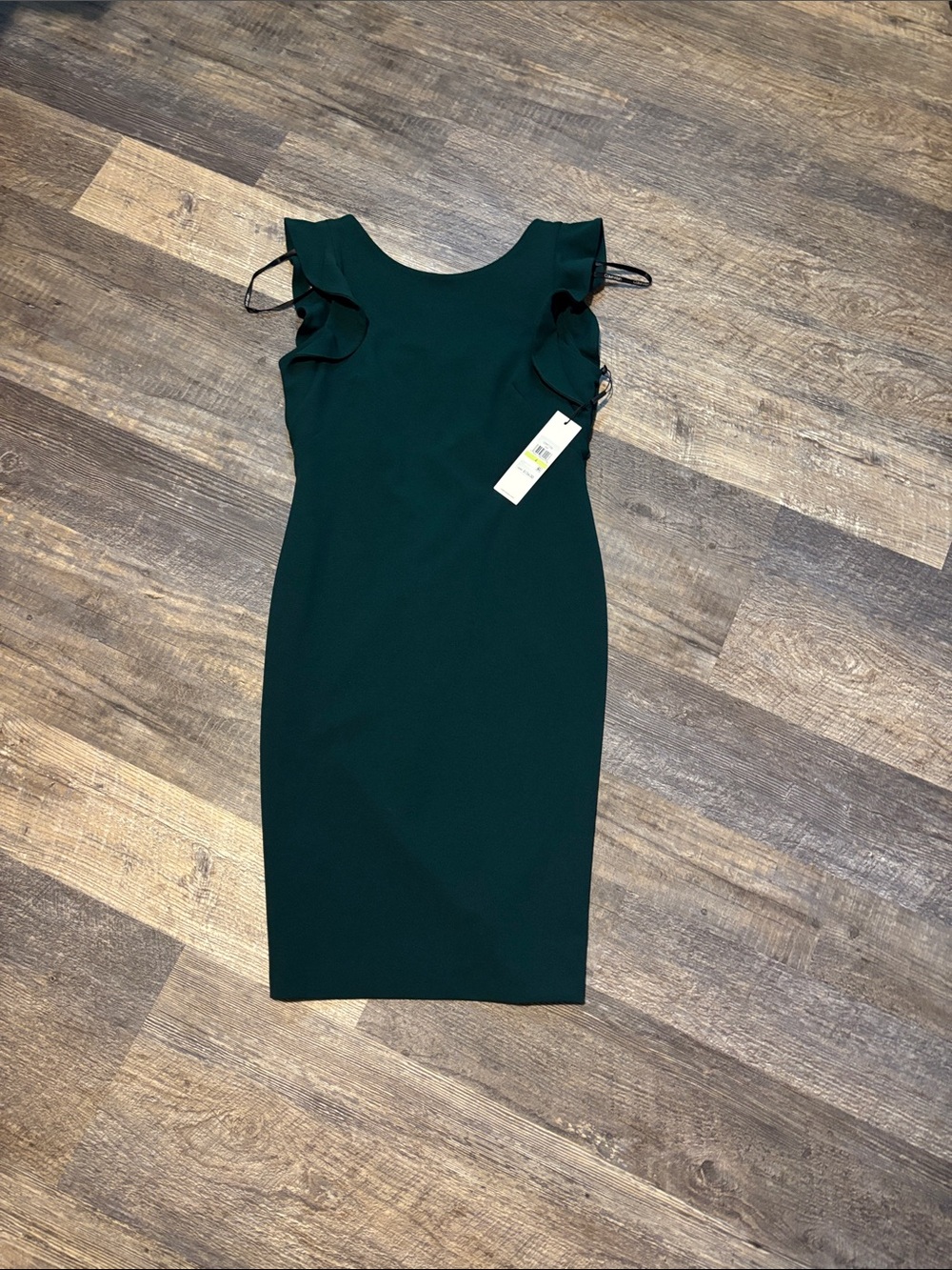 Calvin Klein Dark Green Ruffle-Sleeve Midi Sheath Dress